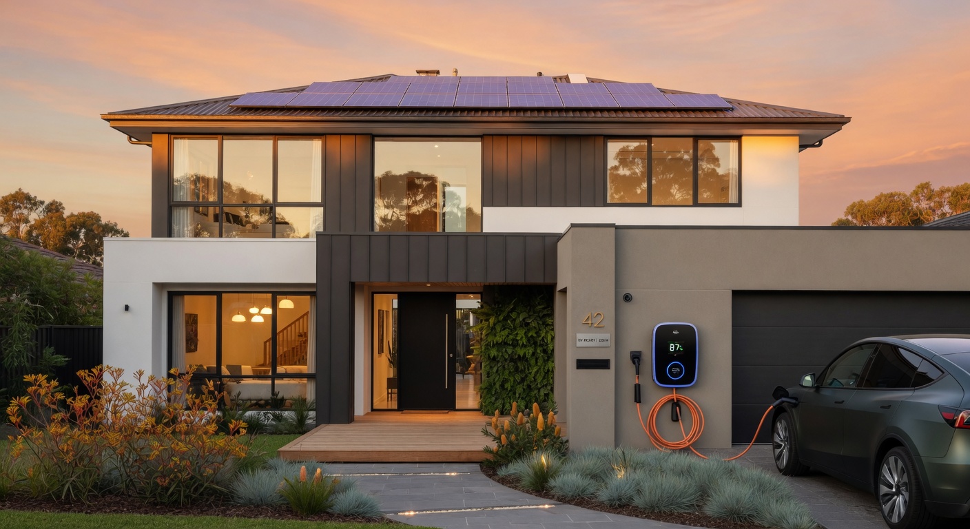 Modern new home with EV charger and solar — future-ready electrical planning